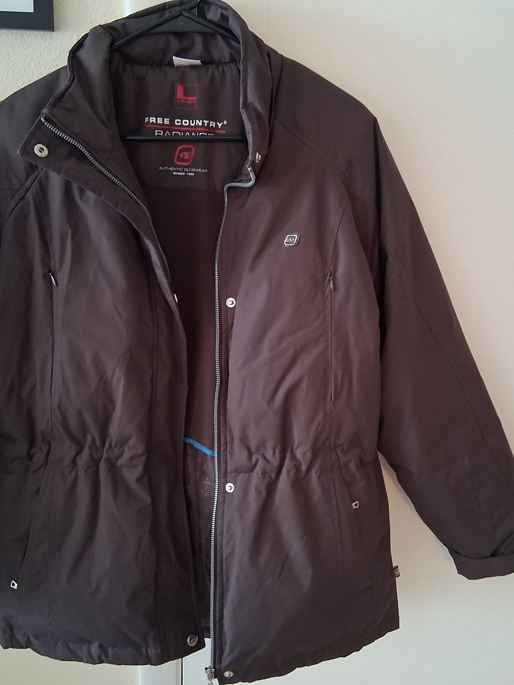 Free Country Women’s Dark Brown Winter Jacket with Zip & Snap Closure